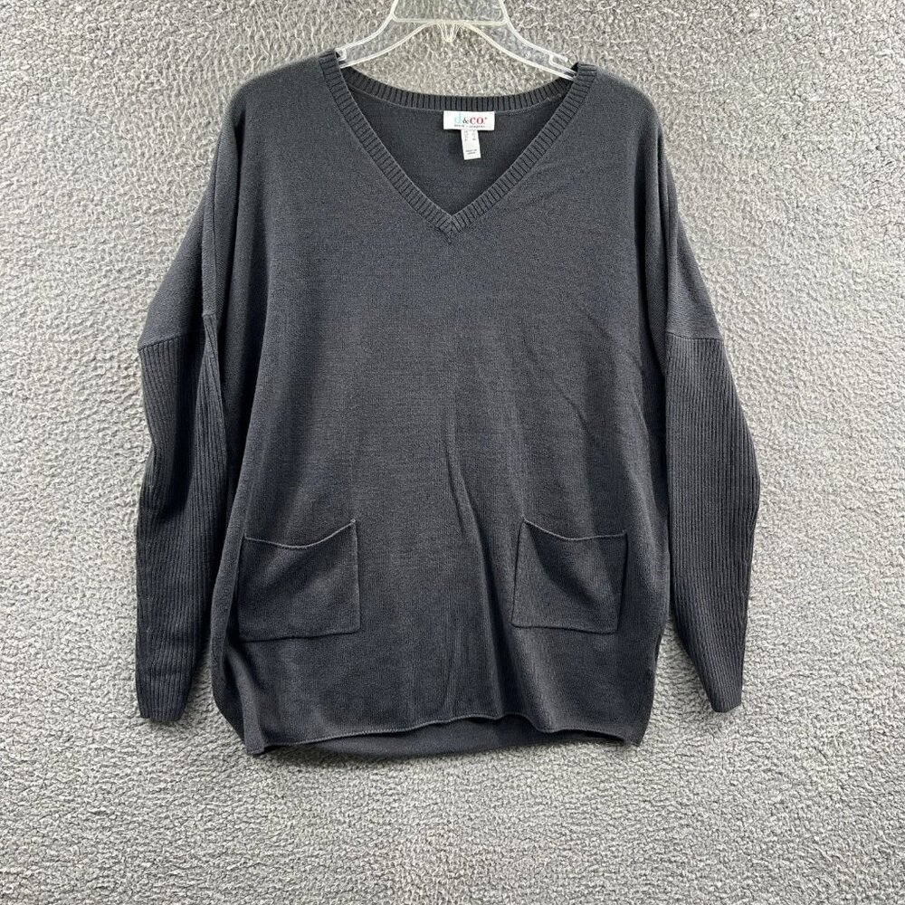 Denim Co Womens Tunic Top Small Black Pullover Long Sleeve Shirt Pockets